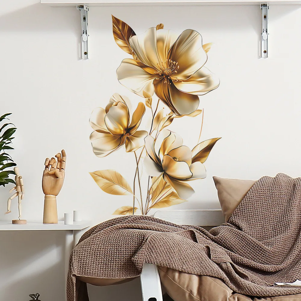 Creative Golden Floral Aesthetic Home Decoration Wallpaper Living Room Modern Art Mural Bedroom Toilet Decal Bathroom Wall Decor - Image 2