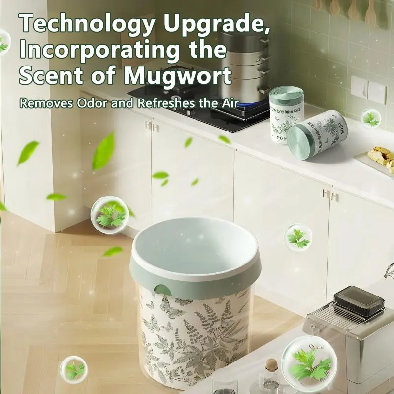 100PCS Drawstring Trash Bags Thickened Not Easy to Break Food Residue Processor Mugwort Scented Bathroom Kitchen Garbage Bags - Image 2