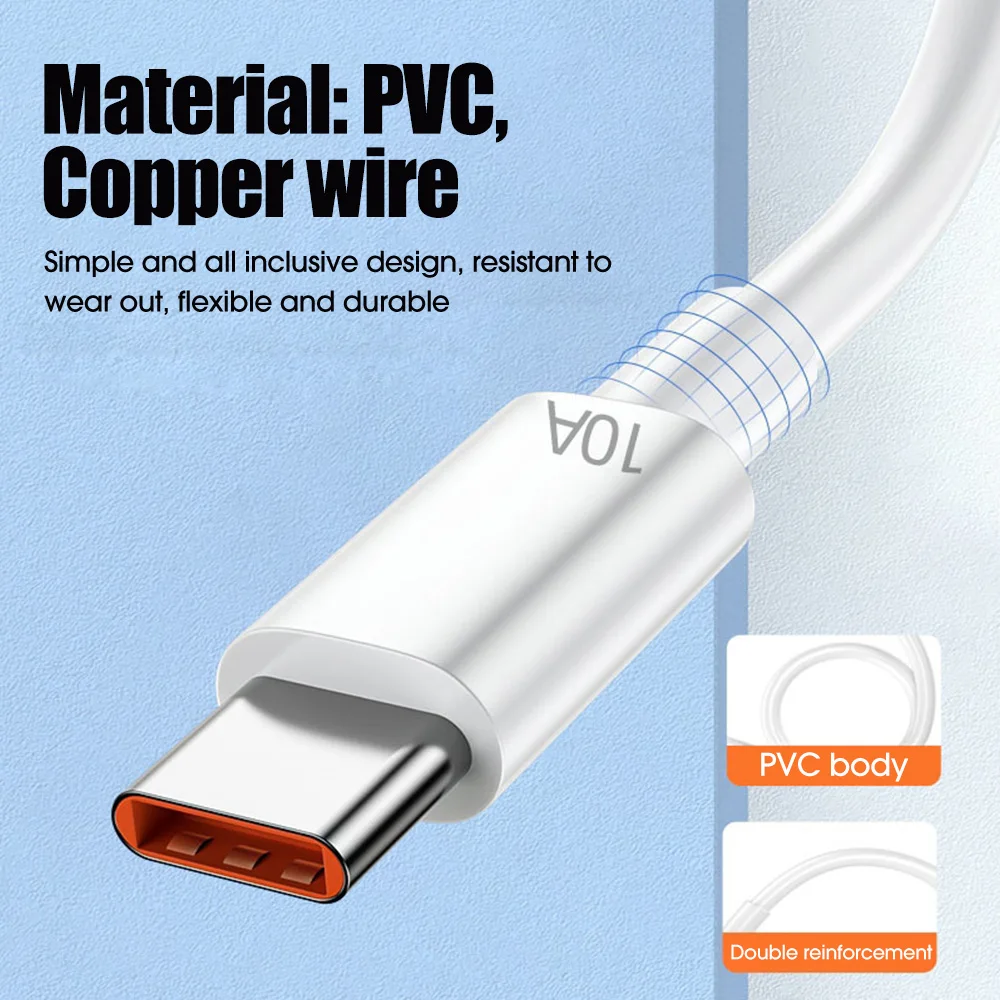USB Type C Cable 120W 10A Fast Charging Wire Mobile Phone USB For Huawei P30 Xiaomi Realme Samsung Poco x6 USB C Data Cable Cord - Image 3