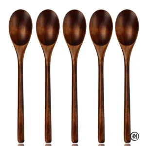 5 Pieces Wooden Spoon Soup Spoon and Fork Tableware Natural Ellipse Ladle Spoon Set Eco Friendly Products Spoons for Cooking