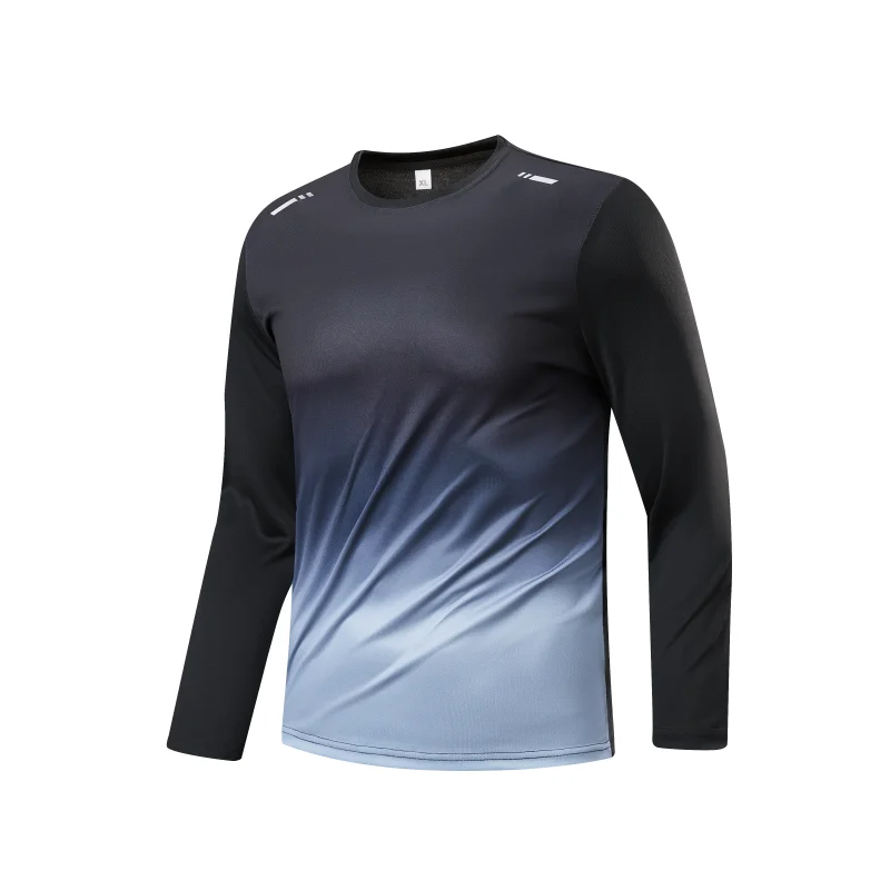Men's Simple Gradient Color Sport Long Sleeve T-shirt Thin Breathable Casual round Neck Outdoor Running Top Unisex - Image 2