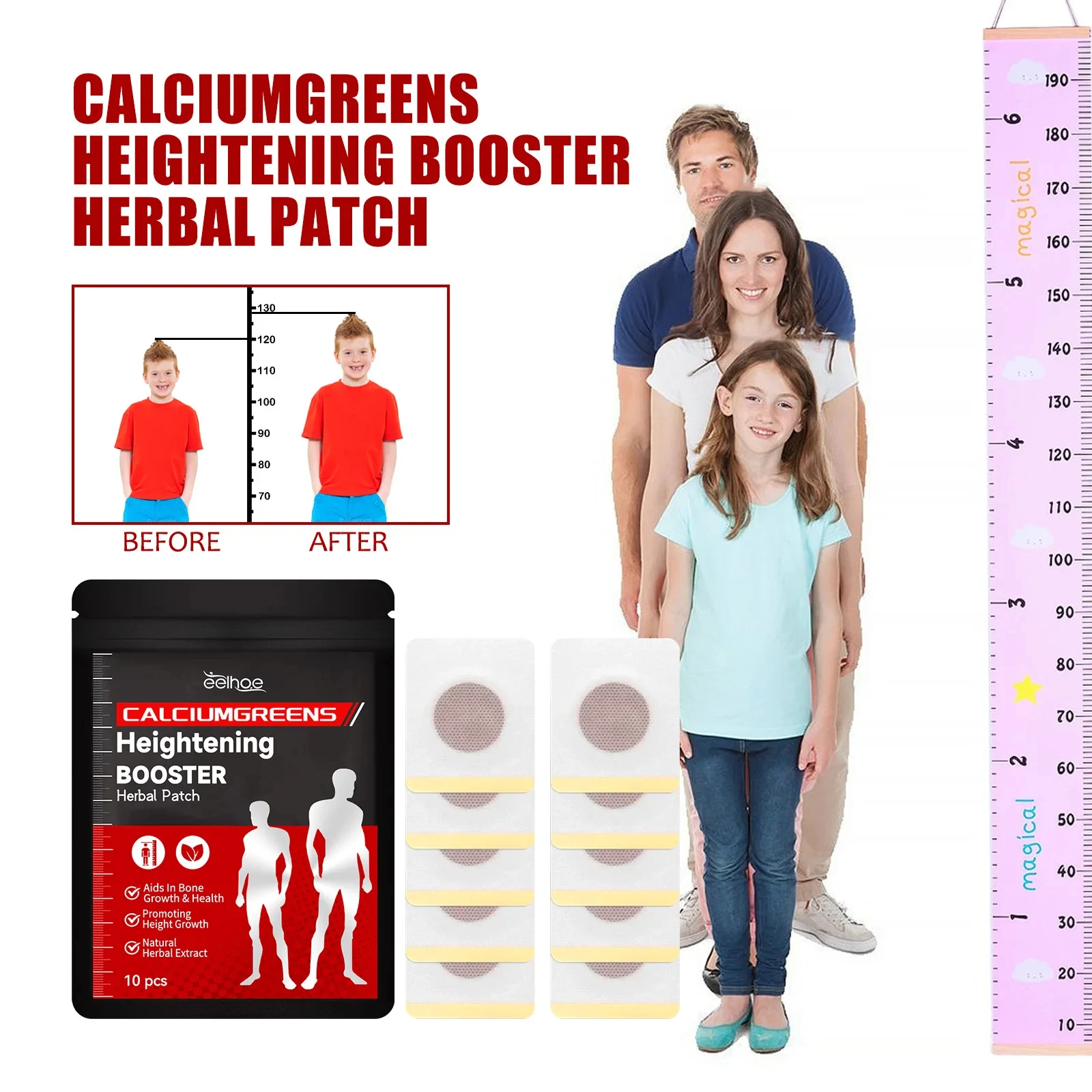 Height Growth Hormone Enhancer Plaster Grow Taller Foot Patch Bone Strength Calcium Vitamin D Supplements for Adults and Teen - Image 2