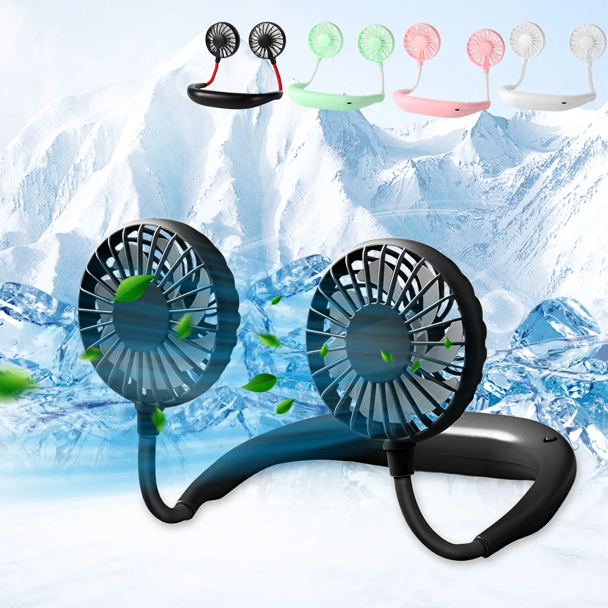 USB Rechargeable Mini Sports 3-Speed Adjustable Neck Dual Fan Home OfficeOutdoor Travel Portable Hanging Neck Fan - Image 2