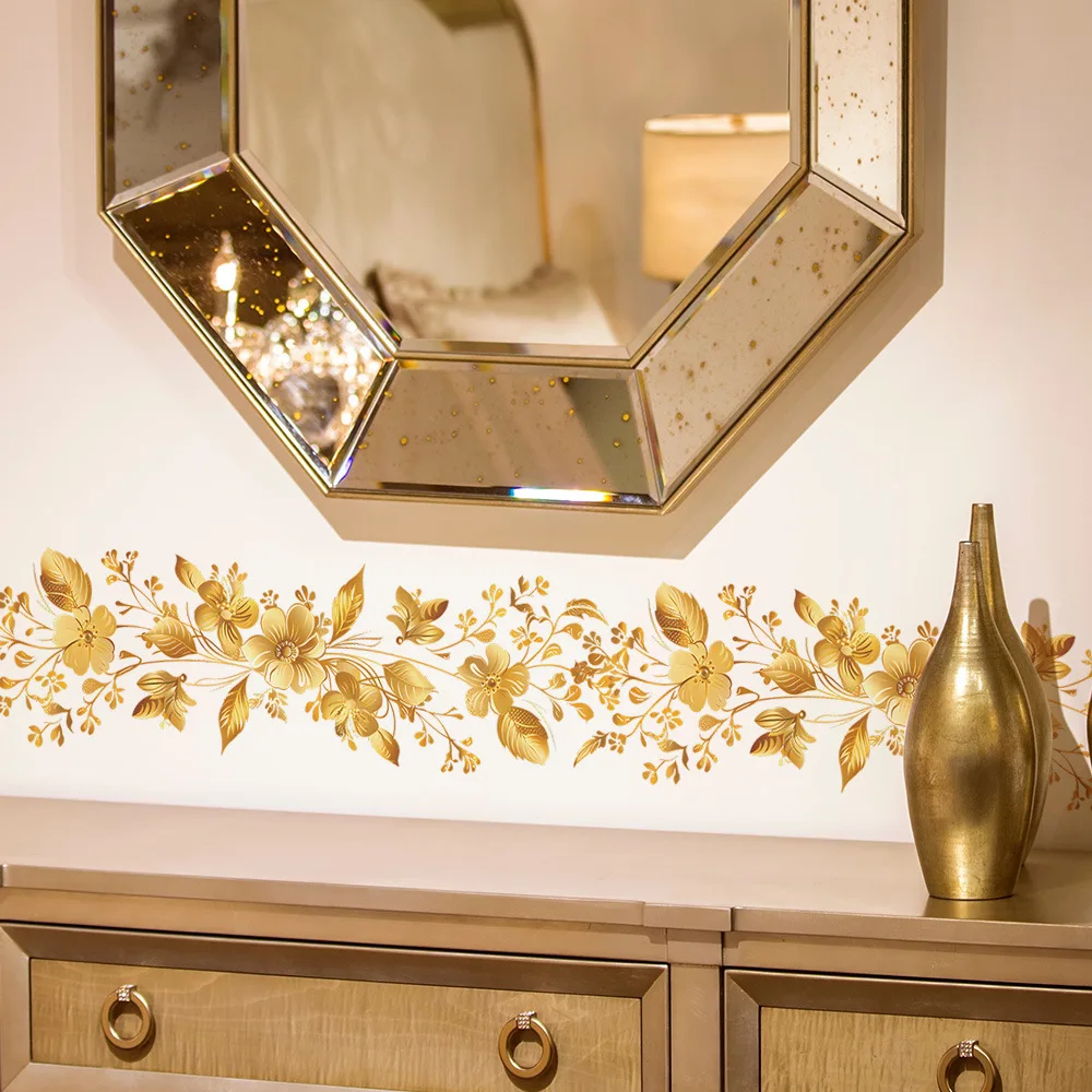 Creative Golden Floral Aesthetic Home Decoration Wallpaper Living Room Modern Art Mural Bedroom Toilet Decal Bathroom Wall Decor - Image 4