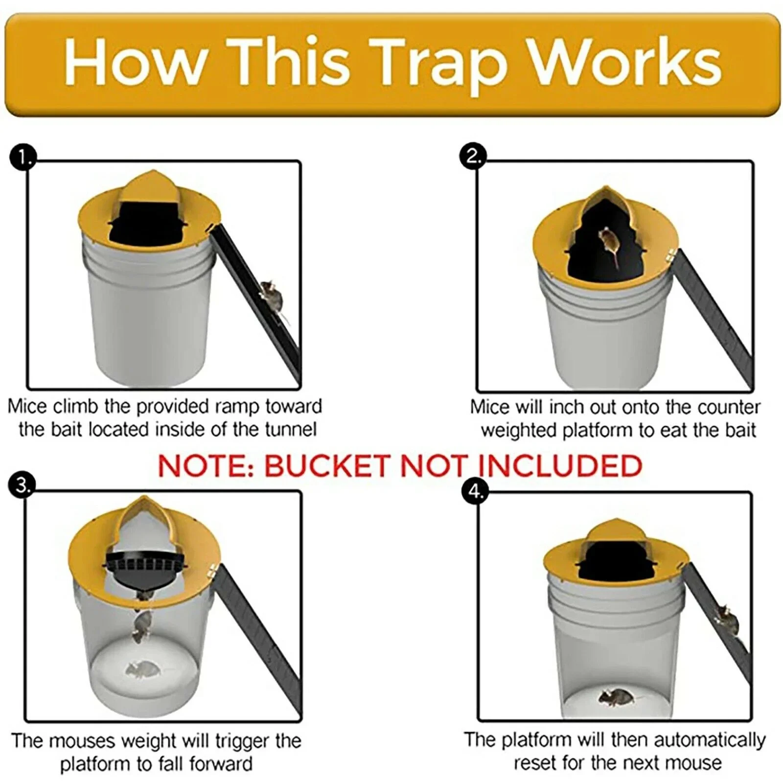 Mouse Trap Flip and Slide Bucket Lid Mice Rat Trap For Indoor Outdoor Multi Catch Auto Reset - Image 5