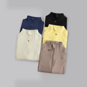 Gym Women's Full Zipper Yoga Top With Thumbholes Fitness Running Jacket Stretch Fit Long Sleeve Round Neck Top Sportswear