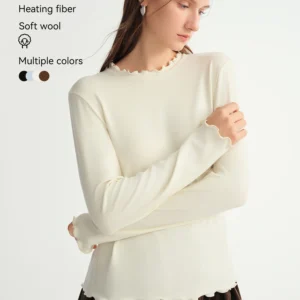 DUSHU Self-Heating Wool T-shirts Half-High Collar Soft Knit Women's Longline Bralette Fall Winter Curvy Solid Color Pullovers