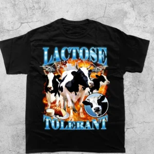 Summer Lactose Tolerant Funny Milk Print T Shirt Men Women Retro Fashion Short Sleeve Summer Casual Humor T Shirts Gifts