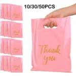 10/30/50pcs Thank You Shopping Bag Pink Handheld Gift Bags Plastic Packaging for Wedding Birthday Small Business Gift Candy Wrap