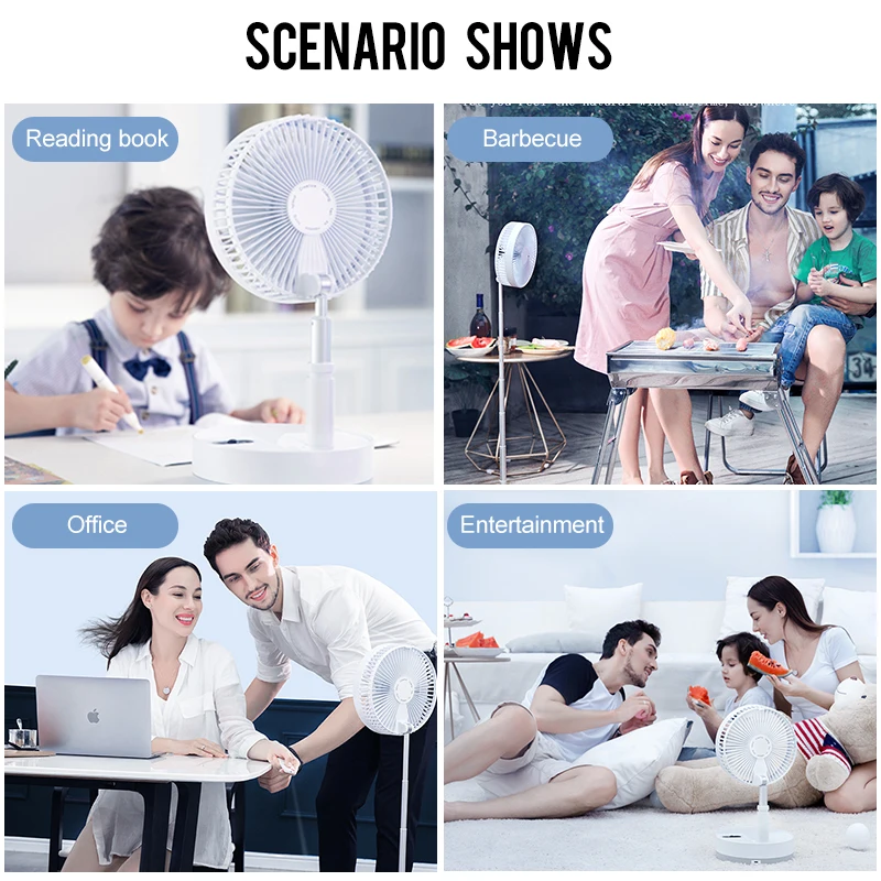 P10 10800mAh Folding Portable Fan USB Remote Control Air Cooler Silent Rechargeable Wireless Floor Standing Fan for Camping Desk - Image 6
