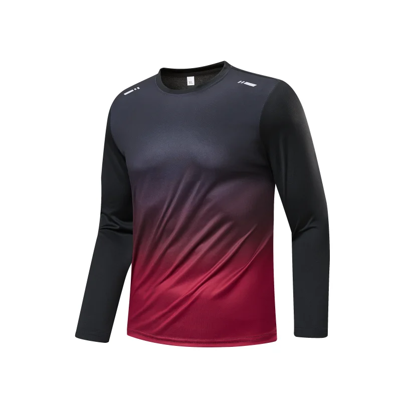 Men's Simple Gradient Color Sport Long Sleeve T-shirt Thin Breathable Casual round Neck Outdoor Running Top Unisex - Image 3