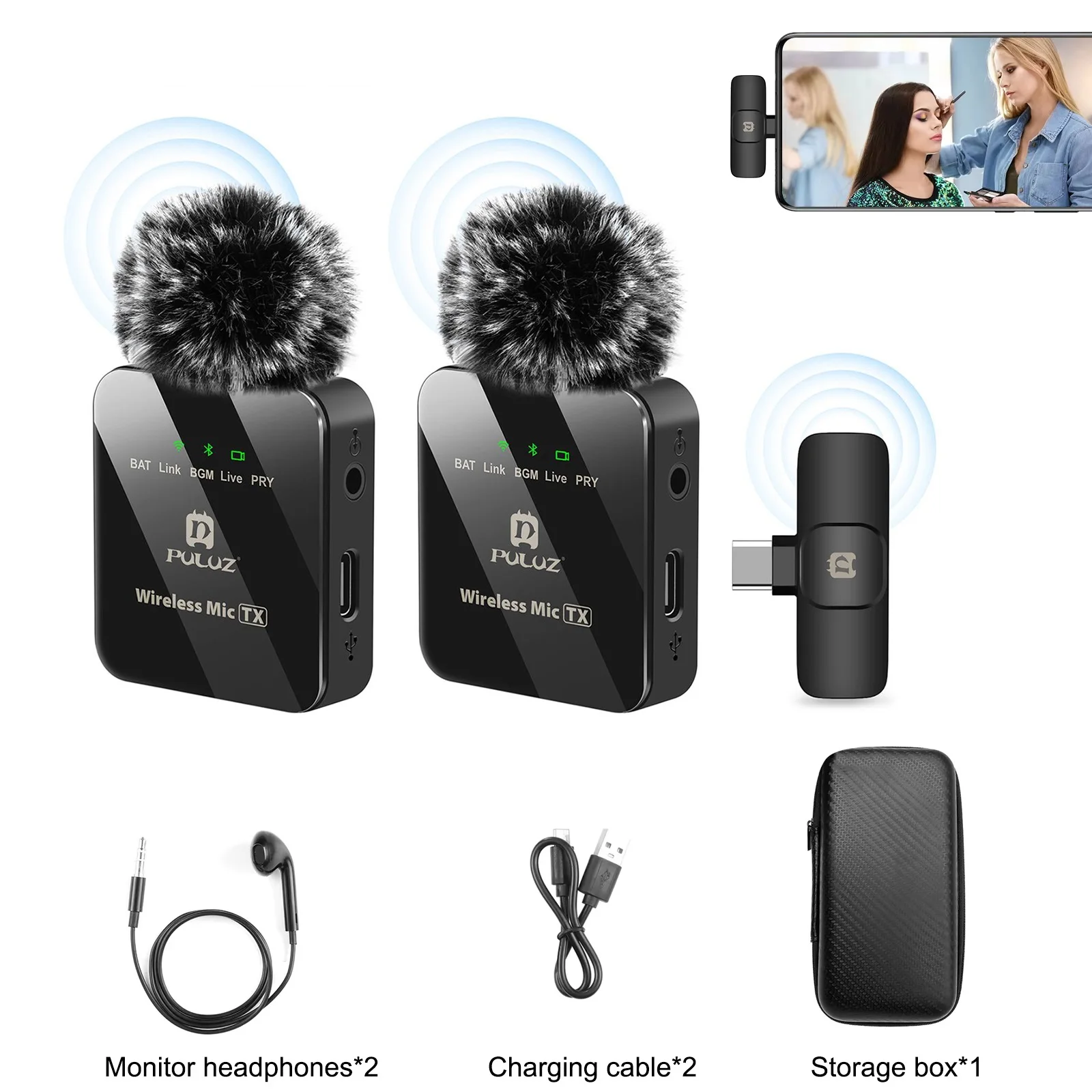 PULUZ Wireless Lavalier Microphone Portable Audio Video Recording Mini Mic for iPhone Android Outdoor Live Broadcast Phone Mic