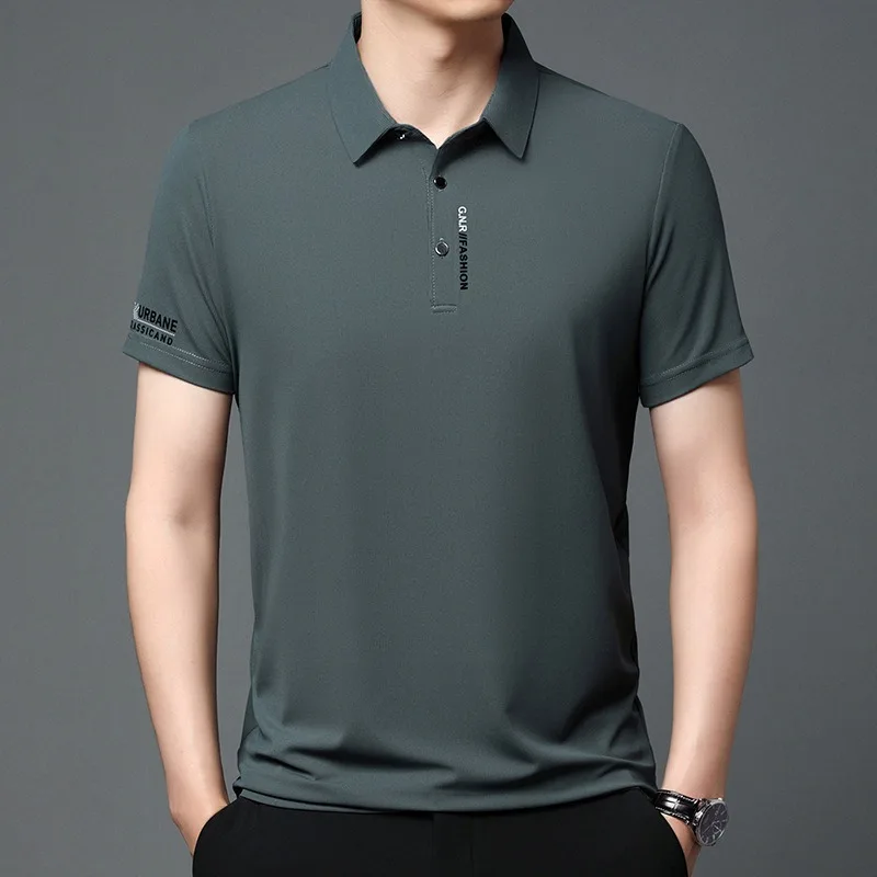 2025 Men's Short Sleeve Solid Color Polo Shirt Breathable Comfortable Elastic Top New Arrivals Casual Business Style - Image 6