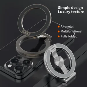 Double-sided Magnetic Phone Holder for Magsafe Electroplating Magnet Stand Triple Folding Finger Ring Bracket for iPhone 17 16