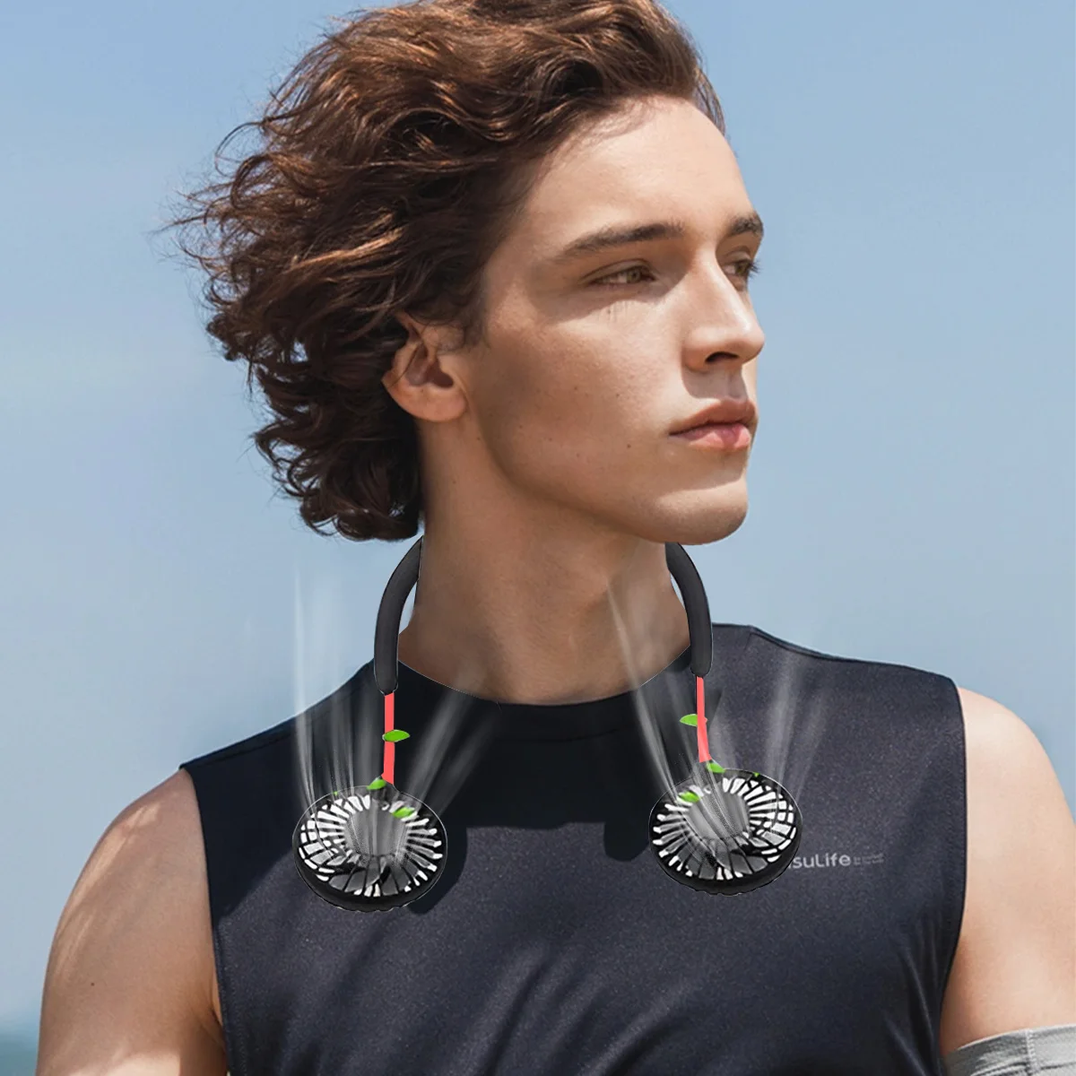 USB Rechargeable Mini Sports 3-Speed Adjustable Neck Dual Fan Home OfficeOutdoor Travel Portable Hanging Neck Fan - Image 3