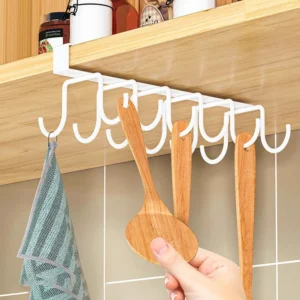 1pc Home Simple Kitchen Double Row Hook, Hanging Traceless Iron Cup Hook, Hanging Rack for Kitchen Bathroom Bedroom
