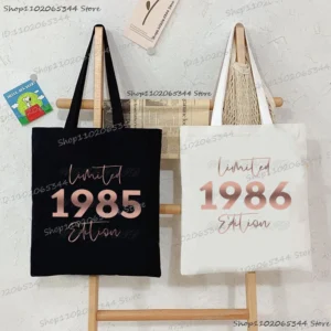 Canvas Shoulder Bags for Women Vintage 1985/1986 Edition Eco Reusable Shopping Bag Fashion 1980-1989 Print Birthday Y2K Handbags
