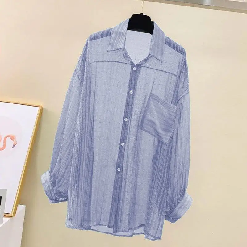 Sunscreen clothing for women, thin cut perspective chiffon shirt, Korean Harajuku loose top, casual women's cardigan top - Image 6
