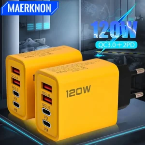 120W Multiport USB Charger Type C Fast Charge Power Adapter For iPhone Samsung Xiaomi Phone Quick Charge EU/US Plug Wall Charger