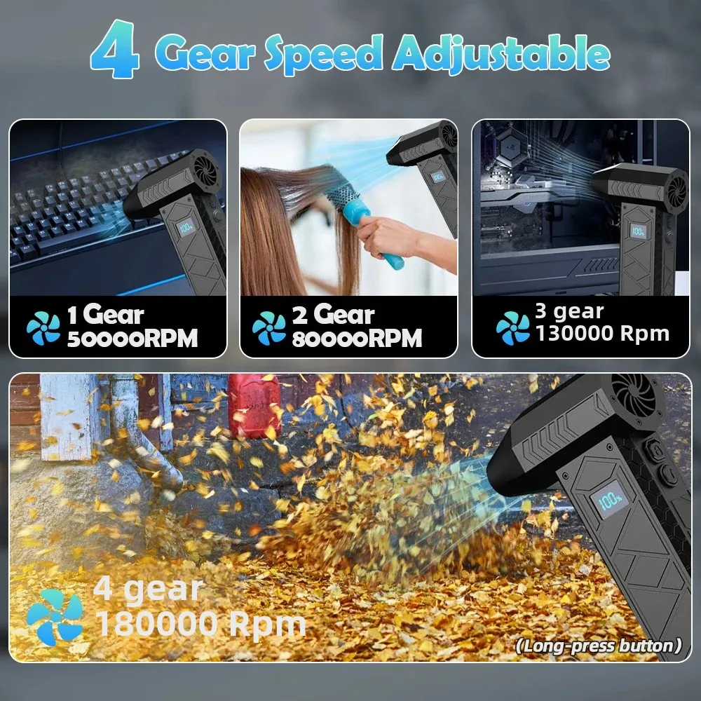 180000RPM Electric Air Duster with Display Screen Light 4 Gear Adjustable Cordless Turbo Blower 10000mAh USB Rechargeable Tools - Image 4