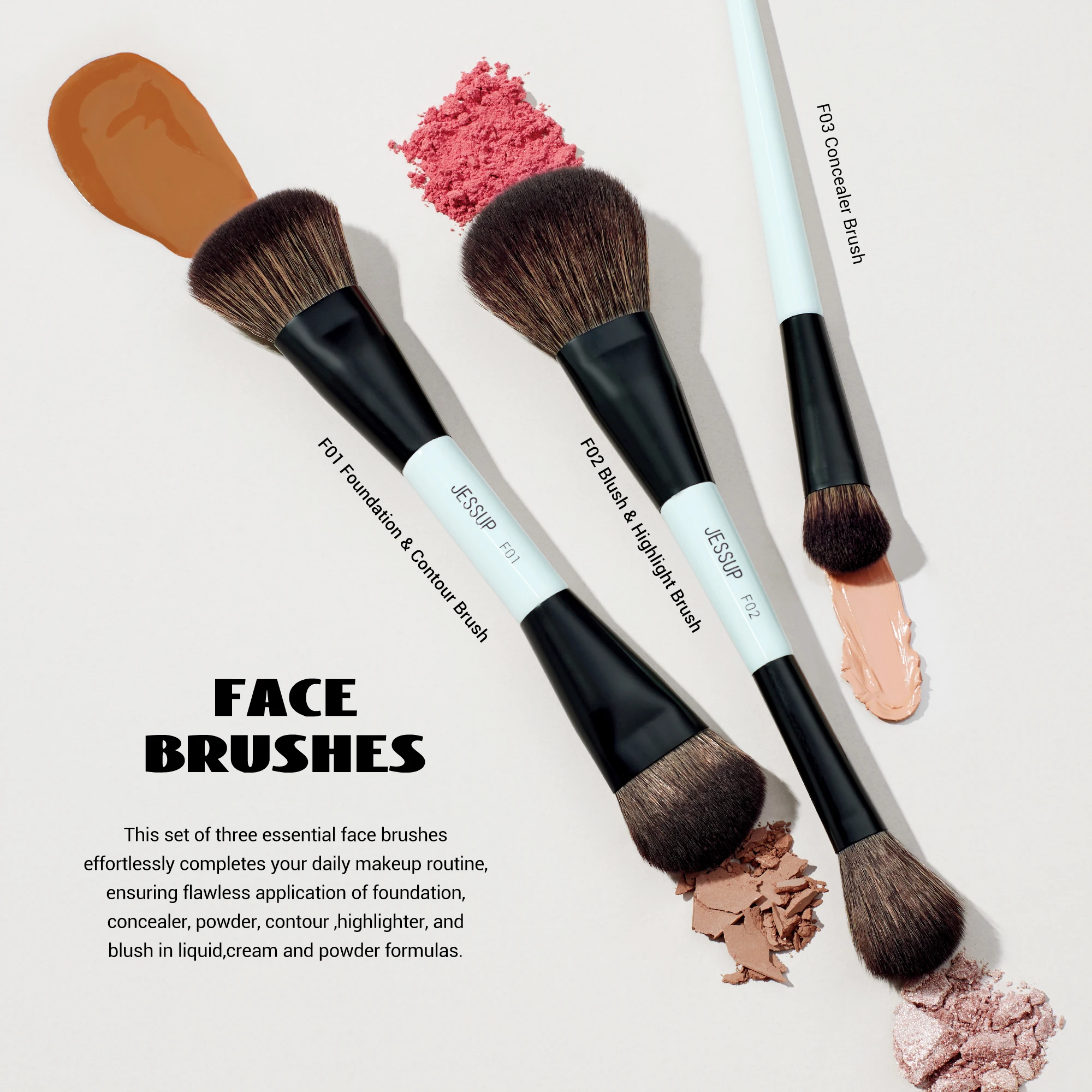 Jessup Makeup Brushes Set 2/3/6/10PCS,Double Sided Foundation Contour Brush Blush Blending Eyeshadow Concealer Cruelty Free T500 - Image 4