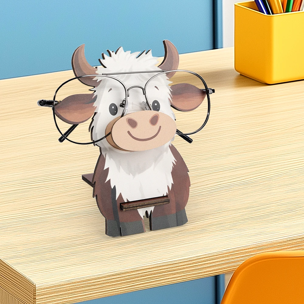 Wooden Highland Cow Eyeglass Holder & Fashion Glasses Display Stand Glasses Storage Rack Office Desk Decor Novel Home Decortion - Image 5