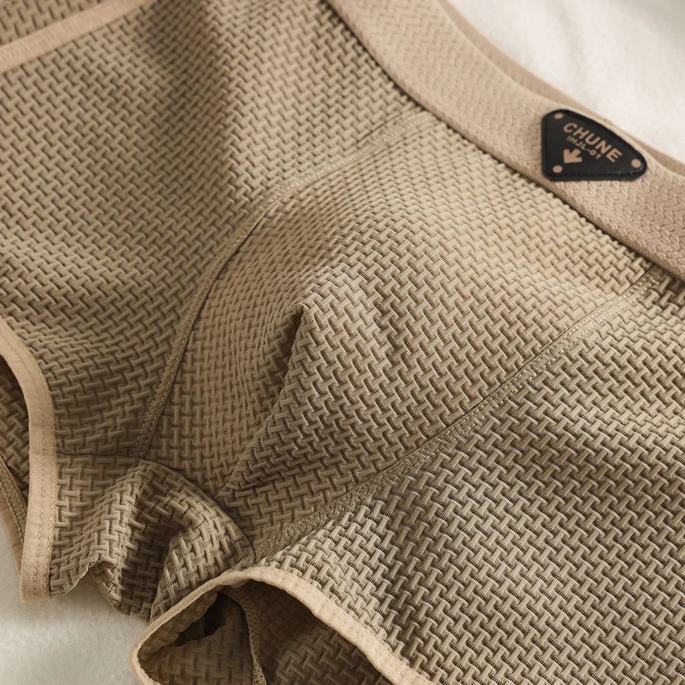 3PCS/Pack Fashion Ice Silk Knitted Plaid Boxers Breathable Comfort Mesh Crotch Underpants Super Soft High Elastic Men's Panties - Image 4