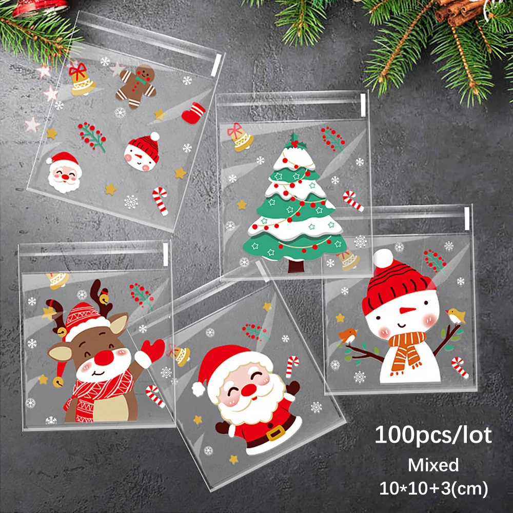 100Pcs Christmas Gift Bags Self-Sealing Disposable Opp Candy Cookie Bags Christmas Decoration 2024 Cartoon Designs for Xmax Gift - Image 4