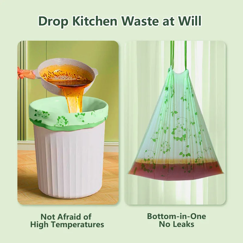 100PCS Drawstring Trash Bags Thickened Not Easy to Break Food Residue Processor Mugwort Scented Bathroom Kitchen Garbage Bags - Image 5