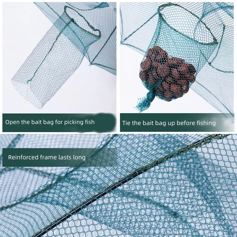 24/20/16/12/10/8/6/4 Holes Portable Fishing Net Shrimp Cage Nylon Foldable Fish Trap Folding Outdoor Automatic Collapsible - Image 4
