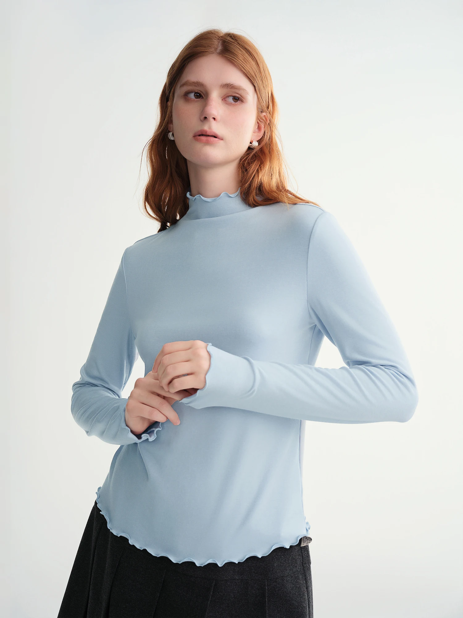 DUSHU Self-Heating Wool T-shirts Half-High Collar Soft Knit Women's Longline Bralette Fall Winter Curvy Solid Color Pullovers - Image 2