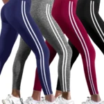 One Piece Casual Sports Side Stripe Pants High Waist 4 Way Stretch Breathable Running Workout Yoga Leggings Activewear For Women