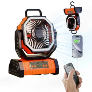 20000mAh Battery Operated Fan Portable Rechargeable Desk/Camping Fan with LED Light and Hook Outdoor Fan for Tent Car Trip