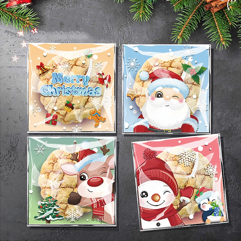 100Pcs Christmas Gift Bags Self-Sealing Disposable Opp Candy Cookie Bags Christmas Decoration 2024 Cartoon Designs for Xmax Gift - Image 5