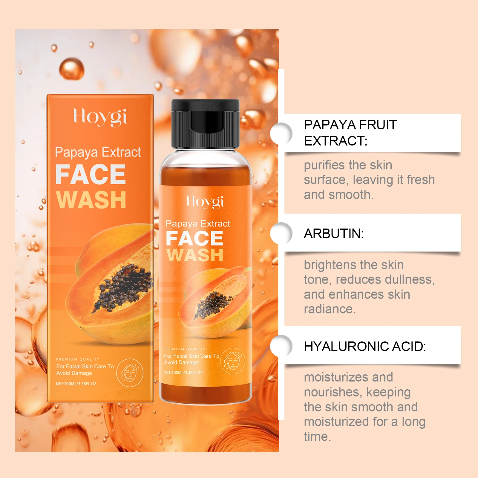 Papaya Face Wash Oil Control Gentle Cleanser Not Tight Moisturizing Hydrating Skin Rejuvenation Clean Pore Brightening Face Wash - Image 4