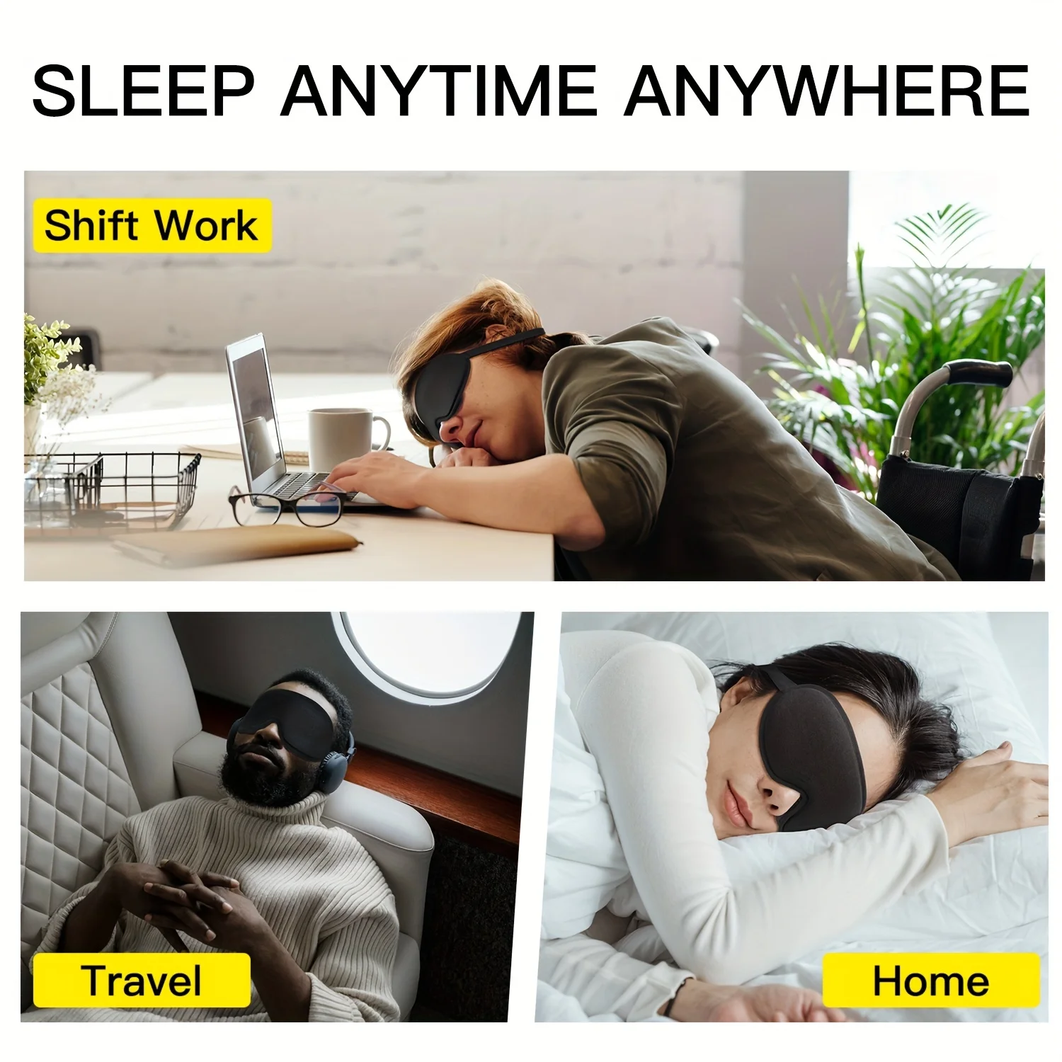 3D Sleep Mask With Noise Ear plug, Unisex Blackout, Protects Eyelashes, Adjustable Strap, Travel Plane Work Eye Mask - Image 2