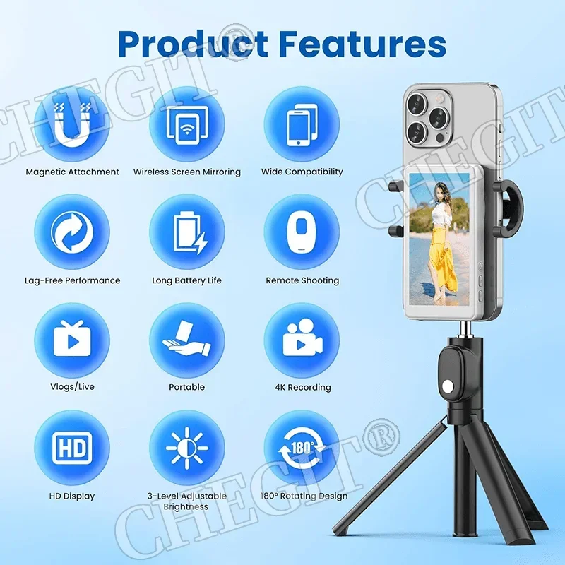 Wireless Monitor Rear Camera Screen Smartphone Selfie Magnetic Screen For Vlog Live Stream Video Recording Outdoor Selfie tool - Image 2