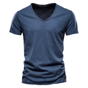 AIOPESON100% Cotton Men T-shirt V-neck Fashion Design Slim Fit Soild T-shirts Male Tops Tees Short Sleeve T Shirt O-neck For Men
