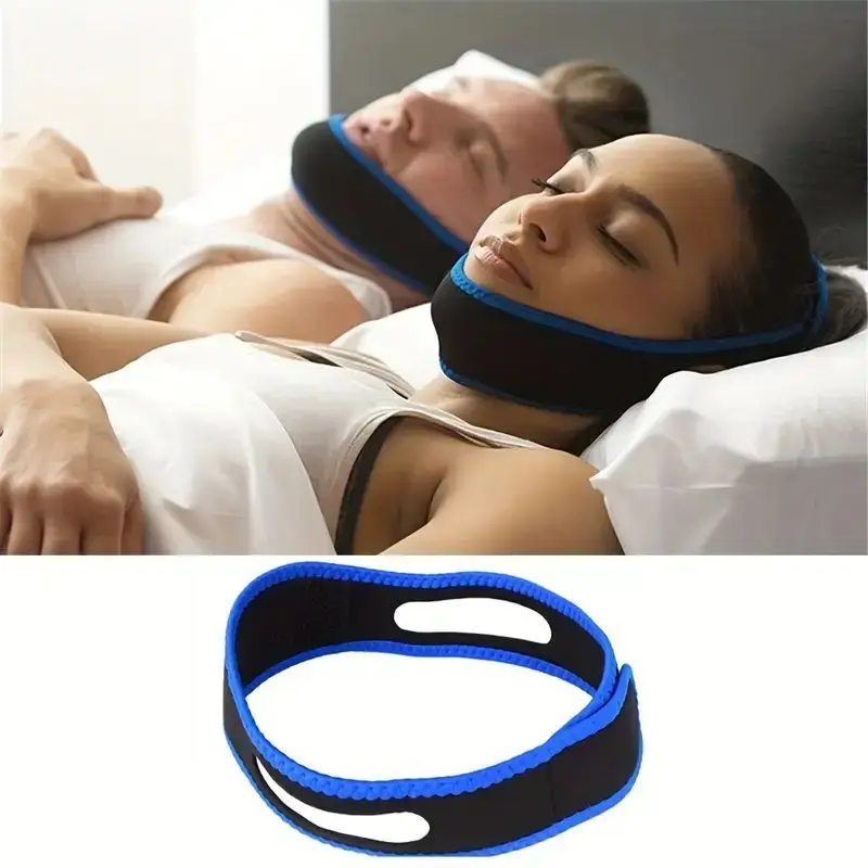 Snoring Stop Headband Anti-Snoring Belt Black Blue Chin Strap Adjustable Velcro Snoring Stop with Sleep Shut up and Breathe - Image 2