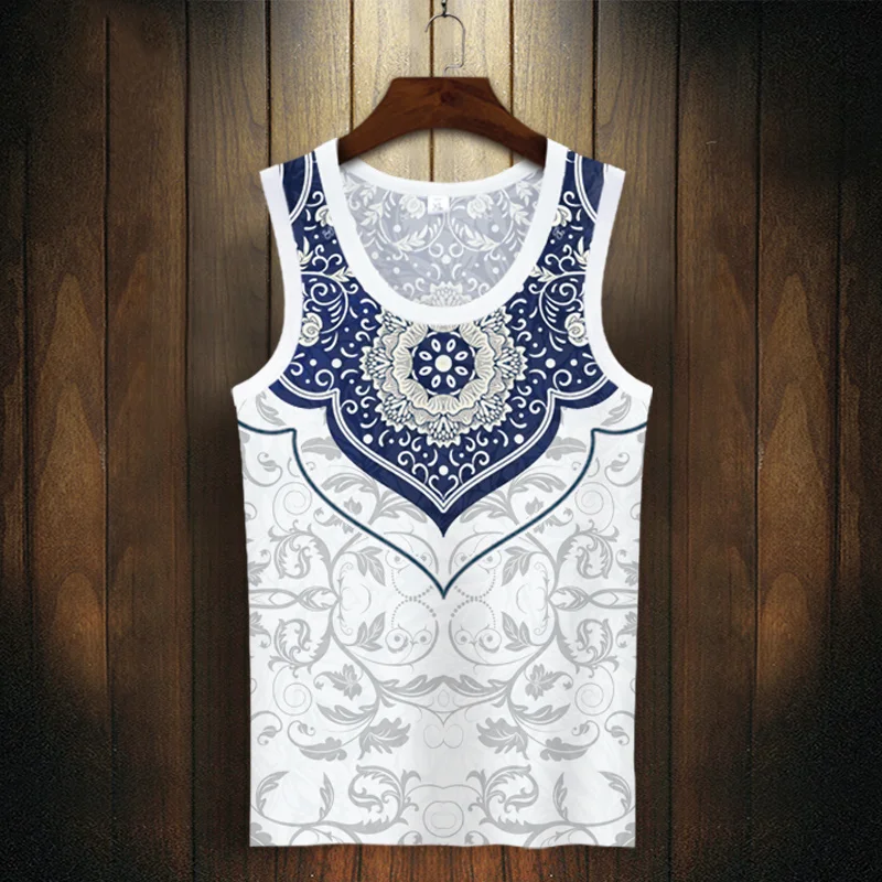 Cloudy Mountain Pattern Tank Tops For Men Cartoon Animal 3D Printed Vest Summer Casual Loose Tops Street Sports Round Neck Tees