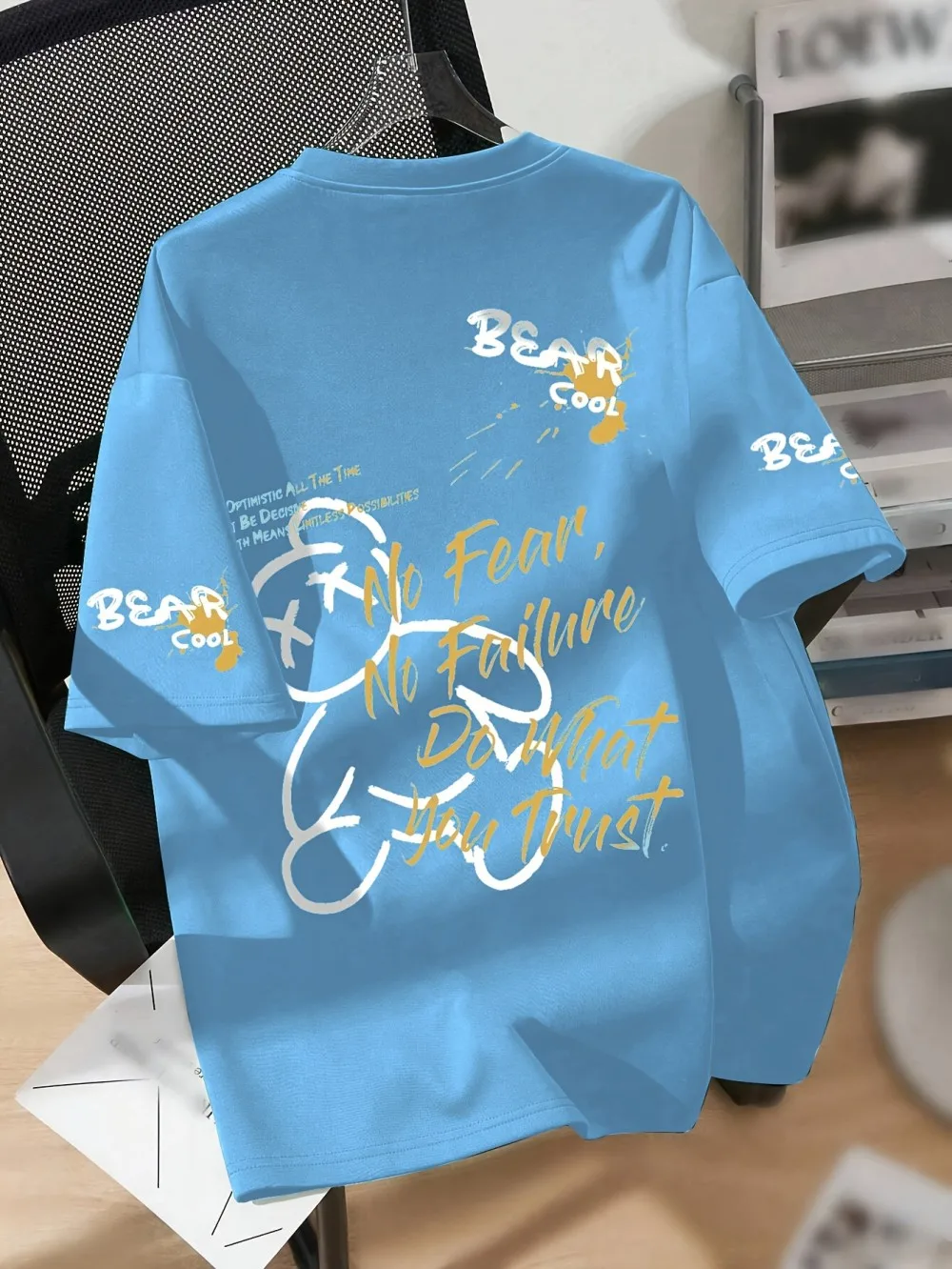 Summer men's round neck breathable T-shirt with cartoon bear print pattern suitable for daily and weekend gifting to friends - Image 5