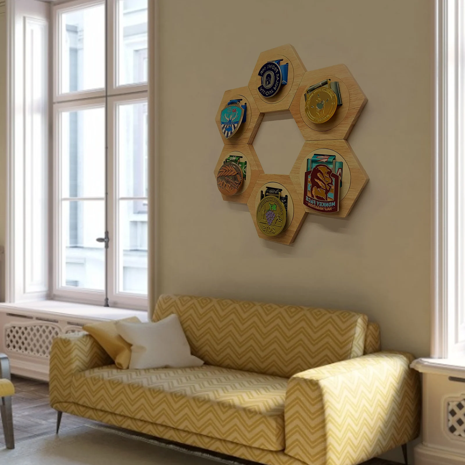 1-10Pcs Wooden Medal Display Racks Hexagonal Honeycomb Combination Medal Holder Honor Commemorative Display Home Wall Decoration - Image 4