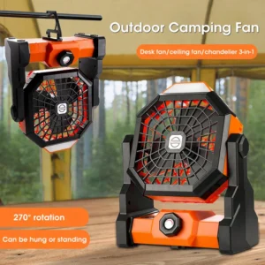 2024 New 7800 mA High-Capacity Portable Fan Rechargeable Desk Camping Fan with LED Light and Hook Outdoor Fan for Tent Car Trip