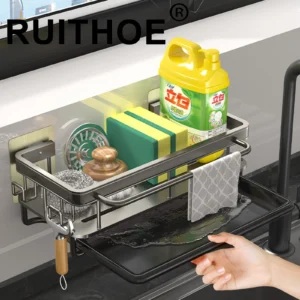 Wall Mount Kitchen Rack Storage Kitchen Sink Drainer Sponge Holder Kitchen Soap Rack No Drill Shelf Kitchen Organization