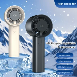 Portable Handheld Fan 100-speed USB Rechargeable Electric fan Digital Display Home Travel Outdoor Camping Small Cooling Fan