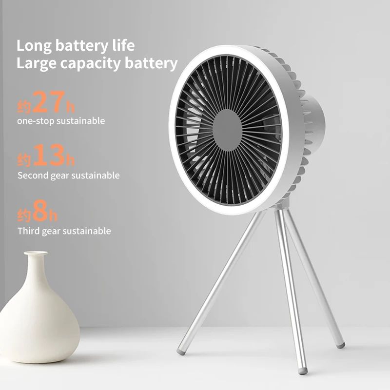 10000mAh Outdoor Camping Rechargeable Fan Portable Office Wireless Tent Electric Ceiling Fan With External LED Lighting Battery - Image 2