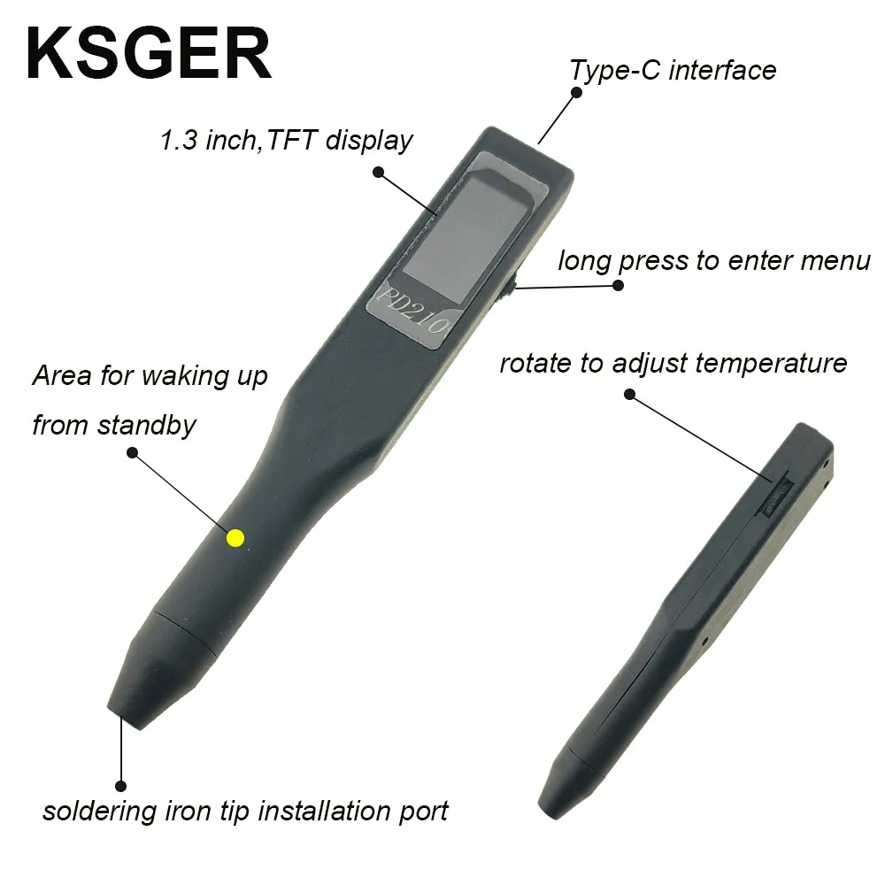 KSGER C210 Portable Soldering Station PD210 For JBC Iron Tips USB Welding 1.3 Inch TFT DIY Electric Tools Auto-Sleep 70W - Image 4