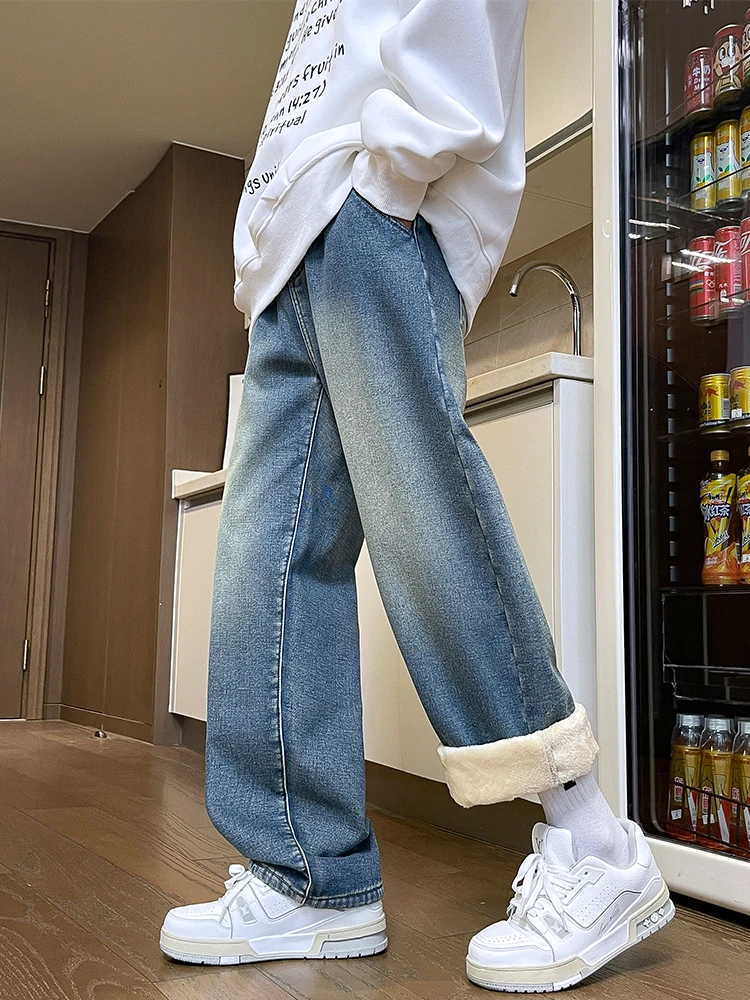 Men's Winter Jeans Fleece-lined Thick Warm Denim Pants Korean Unisex Style Straight Fit Insulated Jeans Asian Size M-3XL - Image 3