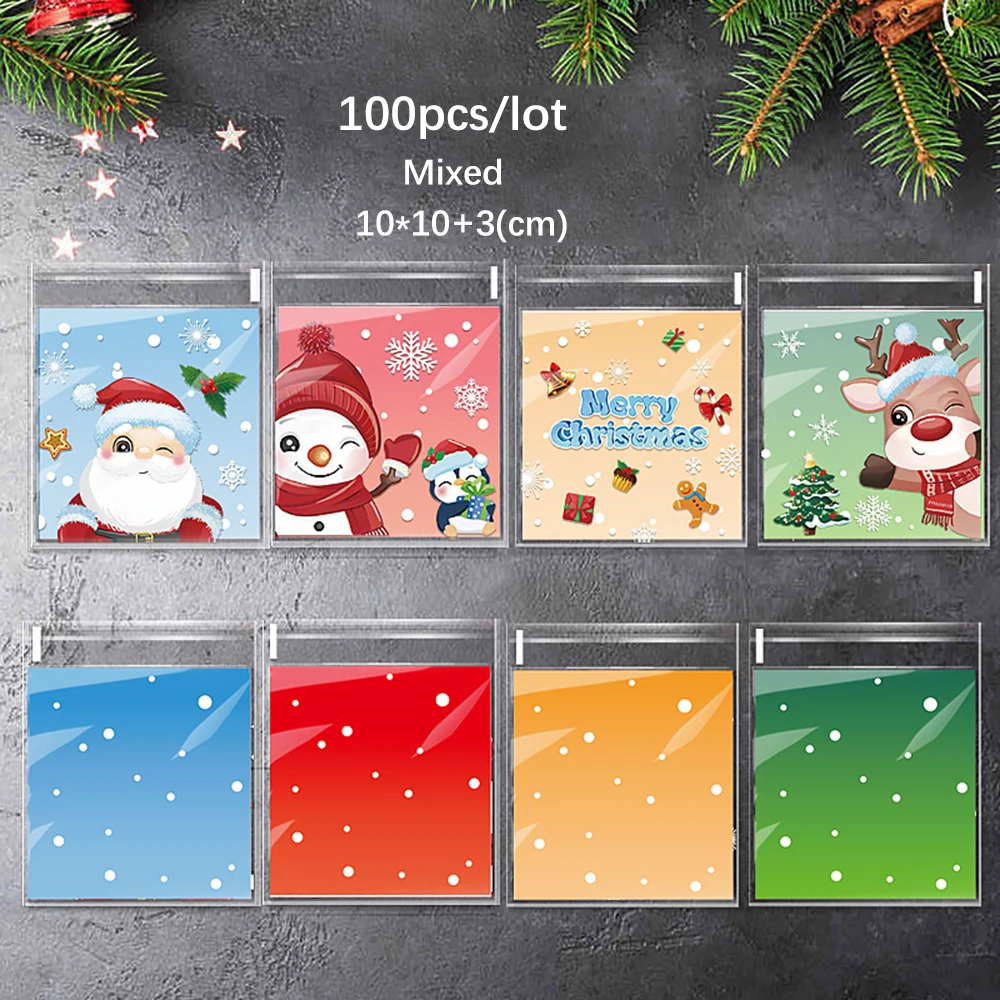 100Pcs Christmas Gift Bags Self-Sealing Disposable Opp Candy Cookie Bags Christmas Decoration 2024 Cartoon Designs for Xmax Gift - Image 6