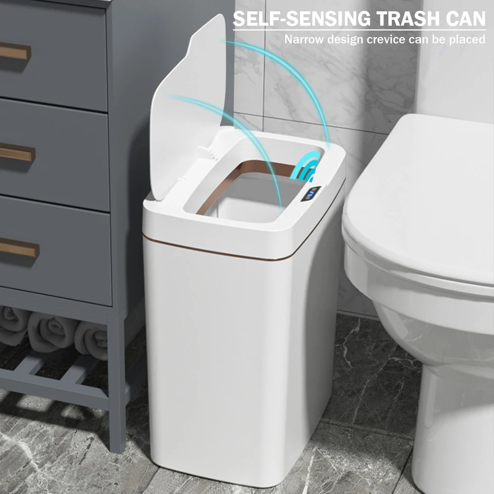 15/18L Smart Sensor Trash Can Waterproof Automatic Garbage Bin Smart Home Bathroom Trash Can Electronic Bagging White Green - Image 4